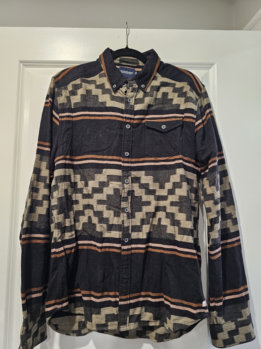 Scotch & Soda Black, Beige & Rust Geometric Button-Down Shirt